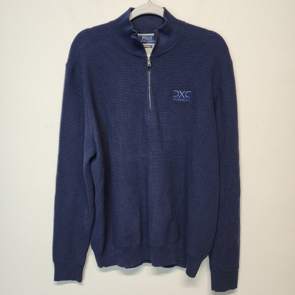 Polo Ralph Lauren 1/4 Waffle Knit Performance Pullover Blue Chest Logo Mens XL